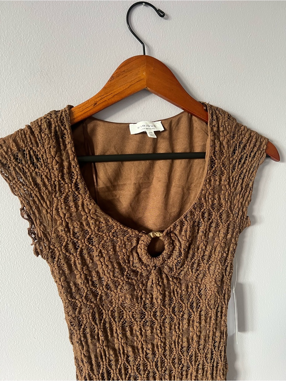 Sleeveless Brown Knit Maxi Dress with Ring Detail - Picture 2 of 6